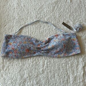 J Crew Scrunch Smocked Paisley Sweetheart Bikini Top Blue Afternoon Size 3X NEW